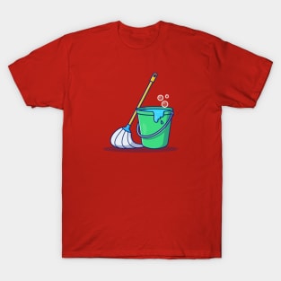 Mop And Bucket Vector Icon Illustration T-Shirt